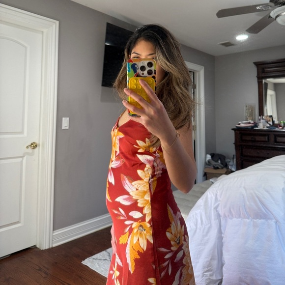 Red and Yellow Sleeveless Spaghetti Strap Maxi Sundress - Picture 4 of 4